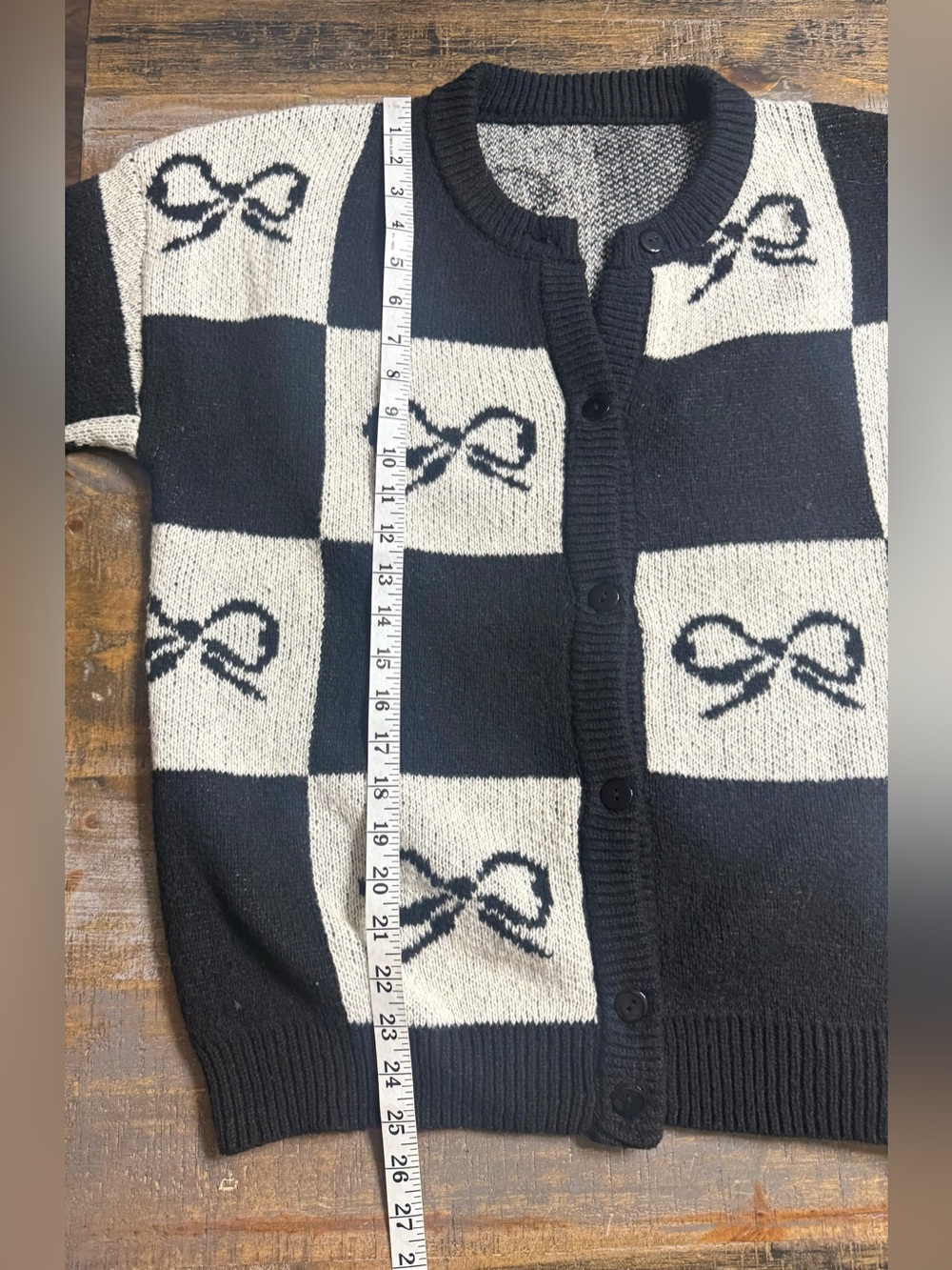 Amazon Black and White Bow-Print Cardigan Sweater - Picture 6 of 6